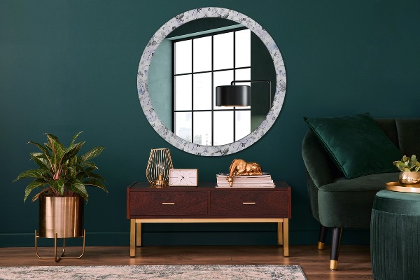Ronde spiegel met decoratie Blauwe rozen