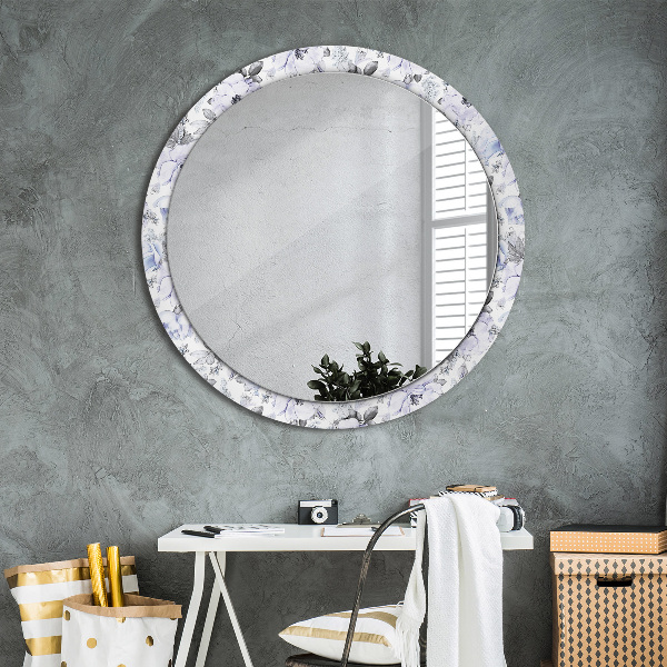 Ronde spiegel met decoratie Blauwe rozen