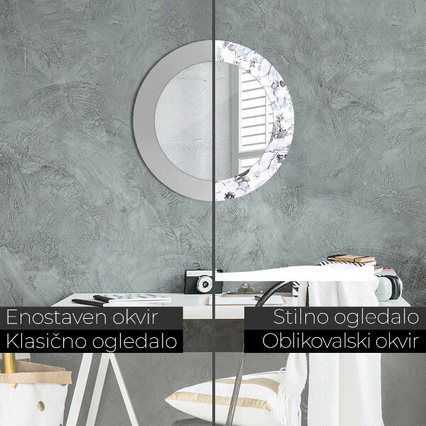 Ronde spiegel met decoratie Blauwe rozen