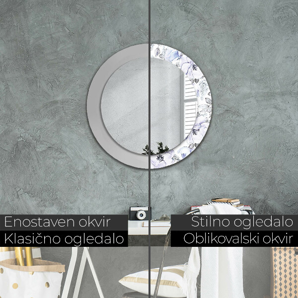 Ronde spiegel met decoratie Blauwe rozen