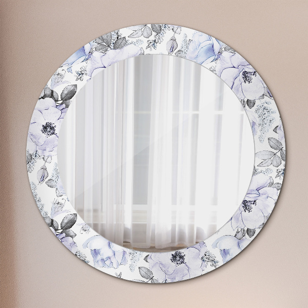 Ronde spiegel met decoratie Blauwe rozen