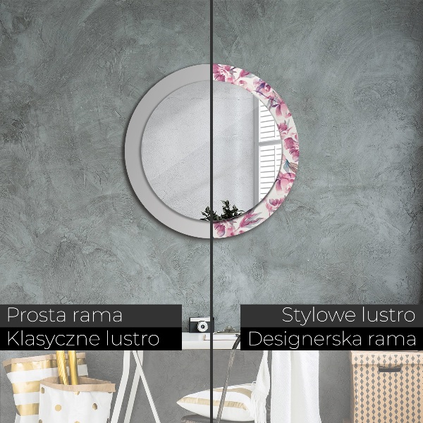 Ronde spiegel met bedrukte lijst Pioenrozen bloemen