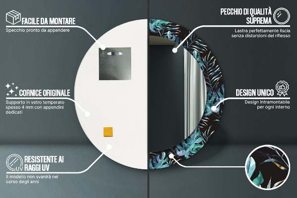 Ronde spiegel met decoratie Exotische bladeren