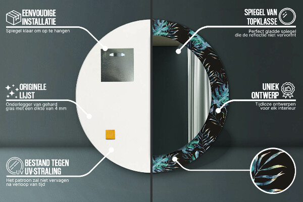 Ronde spiegel met decoratie Exotische bladeren