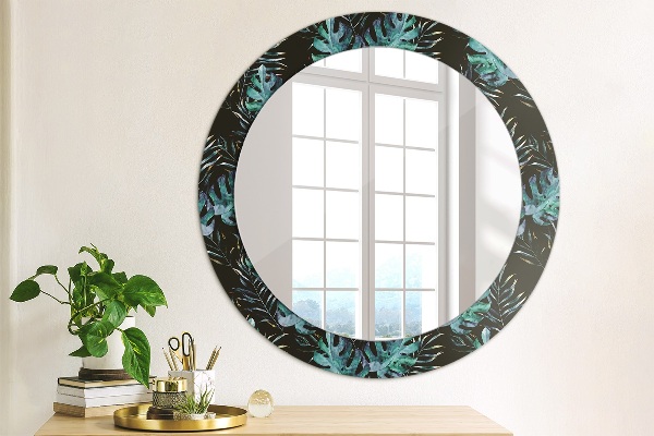 Ronde spiegel met decoratie Exotische bladeren