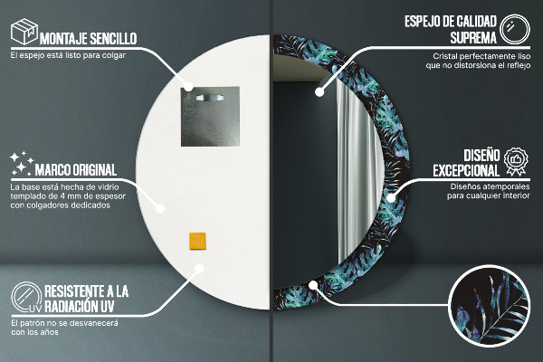 Ronde spiegel met decoratie Exotische bladeren