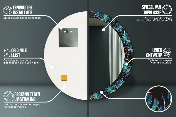 Ronde spiegel met decoratie Exotische bladeren