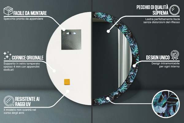 Ronde spiegel met decoratie Exotische bladeren