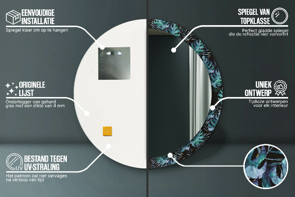 Ronde spiegel met decoratie Exotische bladeren