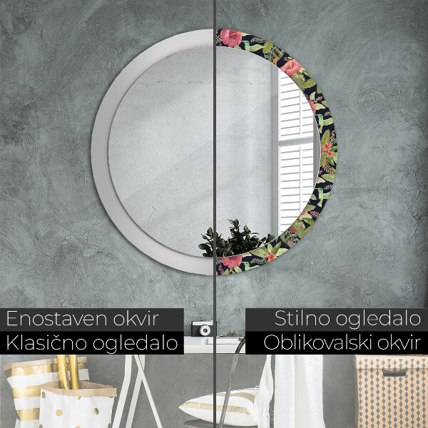 Ronde spiegel met decoratie Hibiscusbloemen