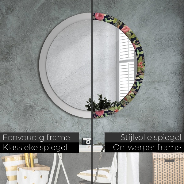Ronde spiegel met decoratie Hibiscusbloemen