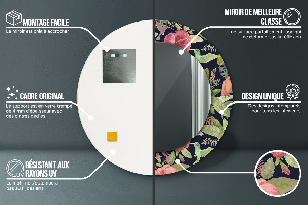 Ronde spiegel met decoratie Hibiscusbloemen