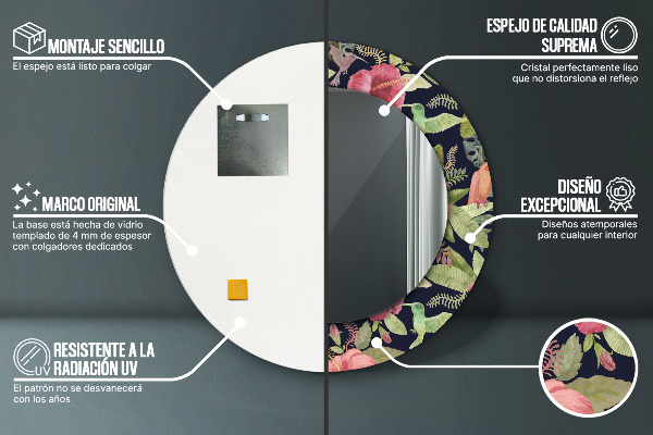 Ronde spiegel met decoratie Hibiscusbloemen