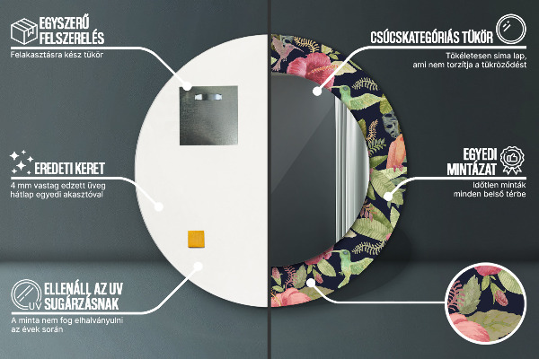 Ronde spiegel met decoratie Hibiscusbloemen
