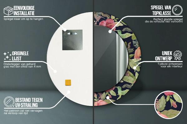 Ronde spiegel met decoratie Hibiscusbloemen