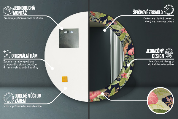 Ronde spiegel met decoratie Hibiscusbloemen