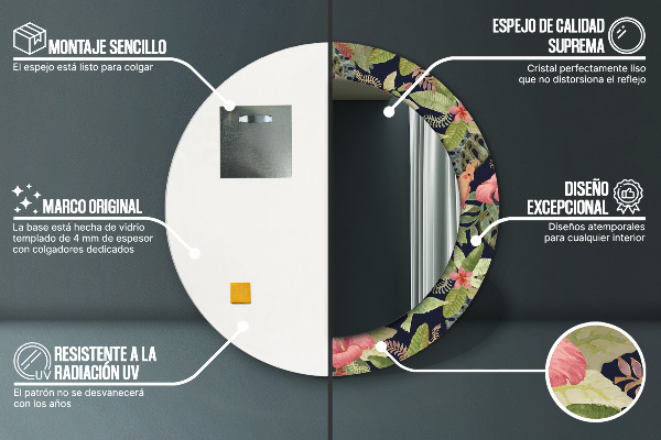 Ronde spiegel met decoratie Hibiscusbloemen