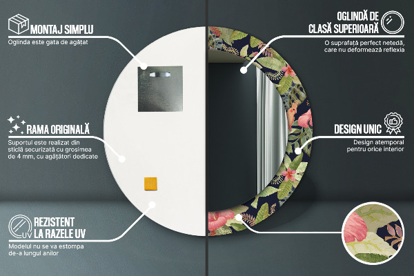 Ronde spiegel met decoratie Hibiscusbloemen