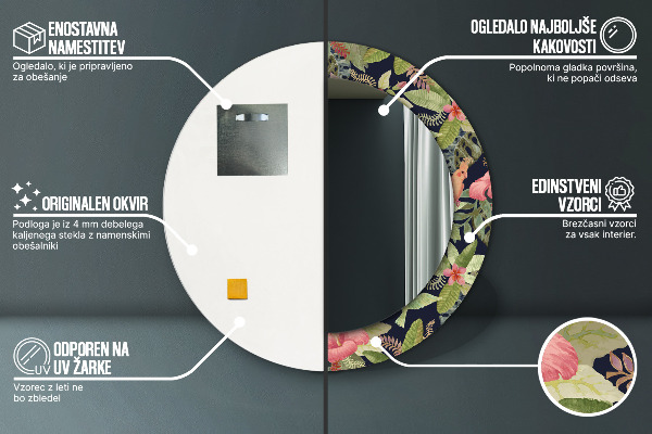 Ronde spiegel met decoratie Hibiscusbloemen