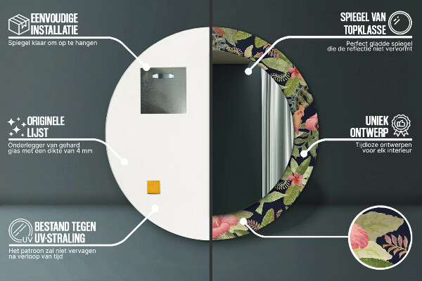 Ronde spiegel met decoratie Hibiscusbloemen