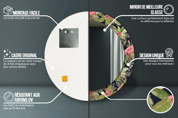 Ronde spiegel met decoratie Hibiscusbloemen