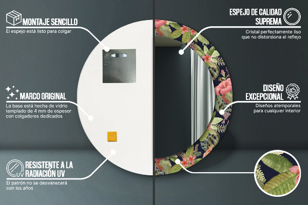 Ronde spiegel met decoratie Hibiscusbloemen