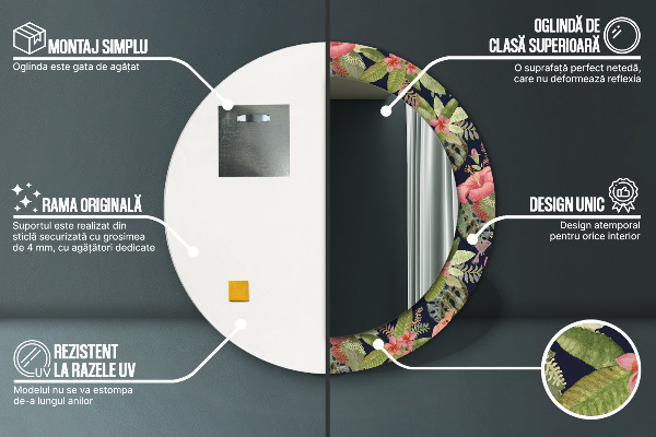 Ronde spiegel met decoratie Hibiscusbloemen