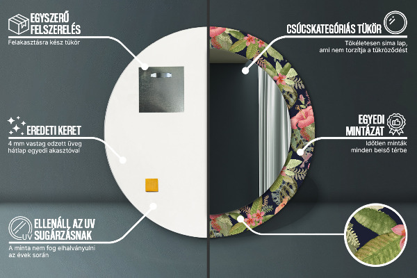 Ronde spiegel met decoratie Hibiscusbloemen