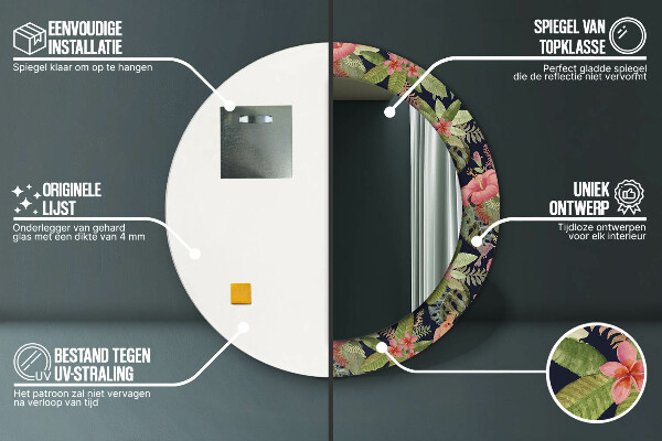 Ronde spiegel met decoratie Hibiscusbloemen