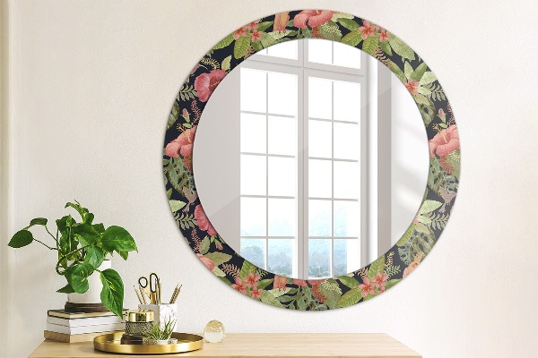 Ronde spiegel met decoratie Hibiscusbloemen