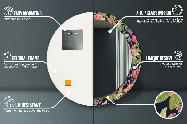 Ronde spiegel met decoratie Hibiscusbloemen