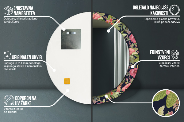 Ronde spiegel met decoratie Hibiscusbloemen