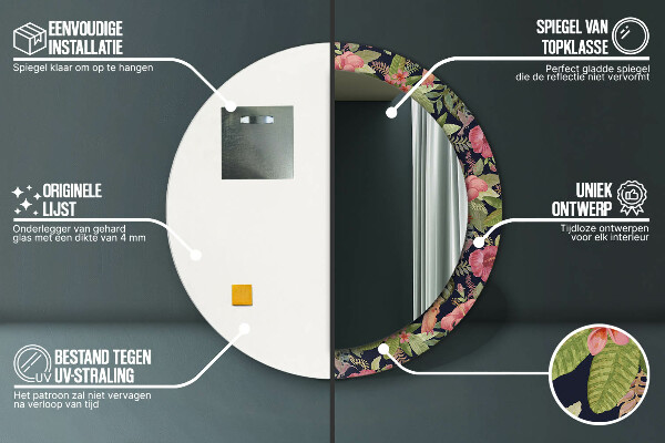 Ronde spiegel met decoratie Hibiscusbloemen