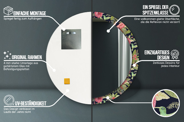 Ronde spiegel met decoratie Hibiscusbloemen