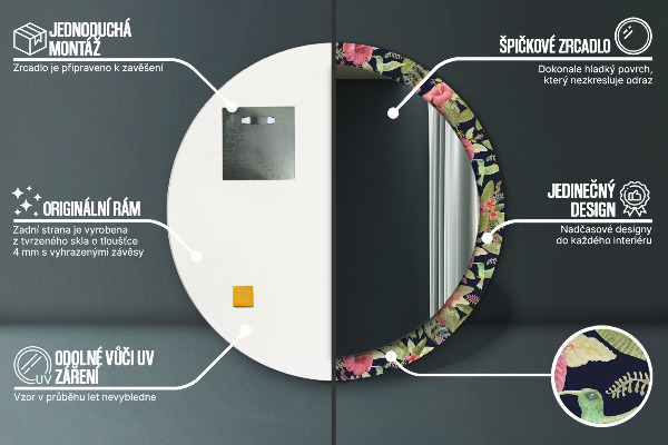 Ronde spiegel met decoratie Hibiscusbloemen