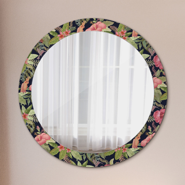 Ronde spiegel met decoratie Hibiscusbloemen