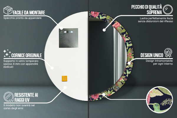 Ronde spiegel met decoratie Hibiscusbloemen