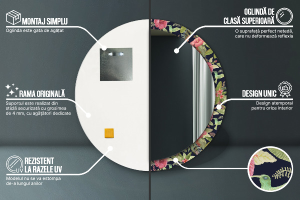 Ronde spiegel met decoratie Hibiscusbloemen