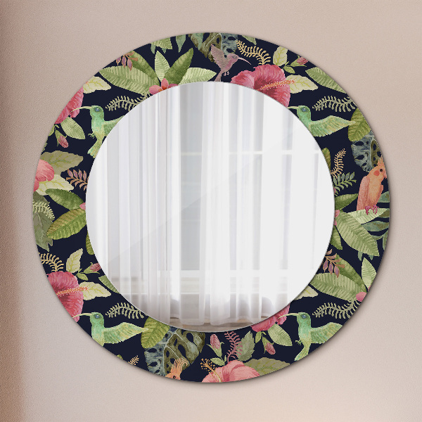 Ronde spiegel met decoratie Hibiscusbloemen