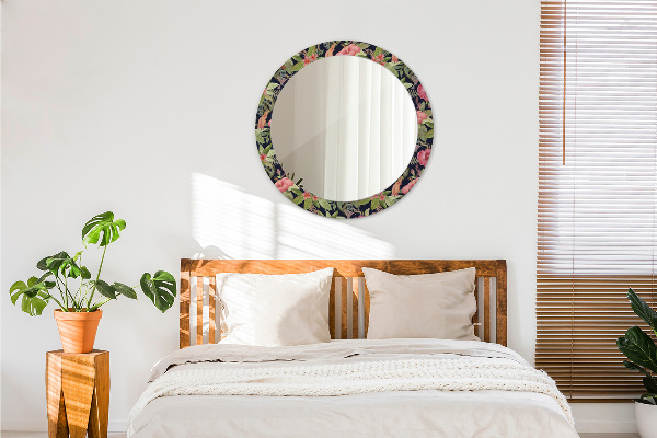 Ronde spiegel met decoratie Hibiscusbloemen