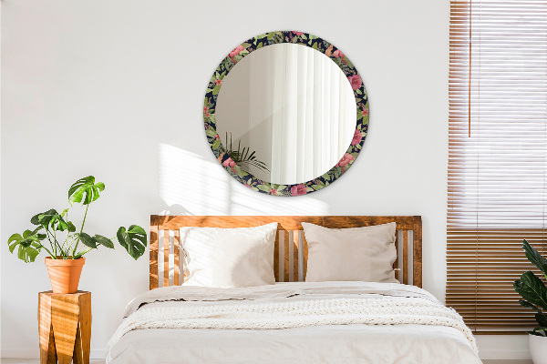 Ronde spiegel met decoratie Hibiscusbloemen