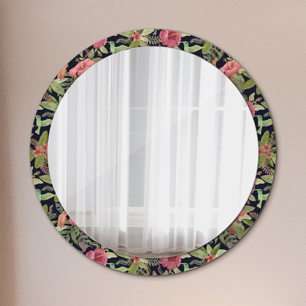 Ronde spiegel met decoratie Hibiscusbloemen