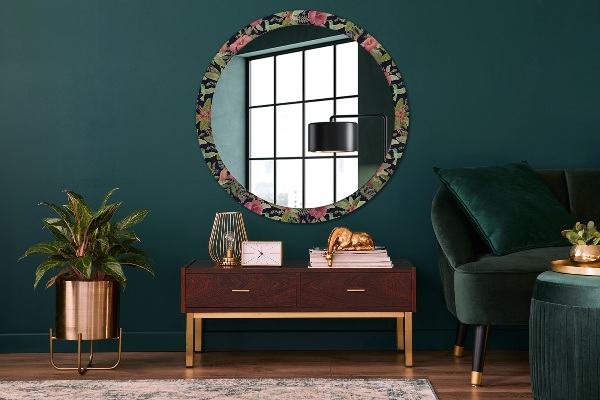 Ronde spiegel met decoratie Hibiscusbloemen