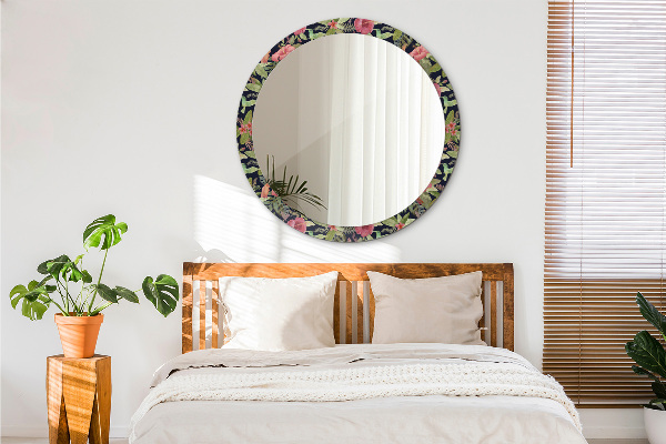 Ronde spiegel met decoratie Hibiscusbloemen