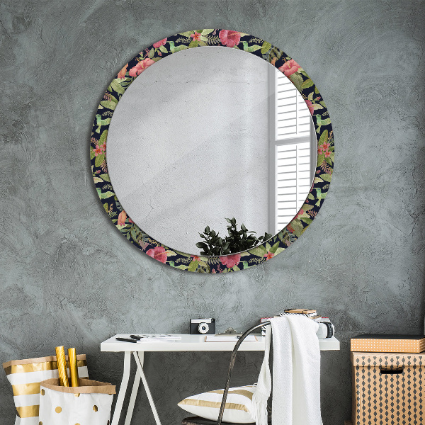 Ronde spiegel met decoratie Hibiscusbloemen