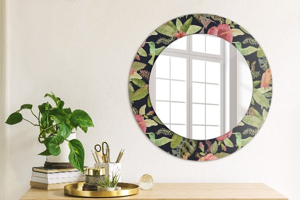 Ronde spiegel met decoratie Hibiscusbloemen