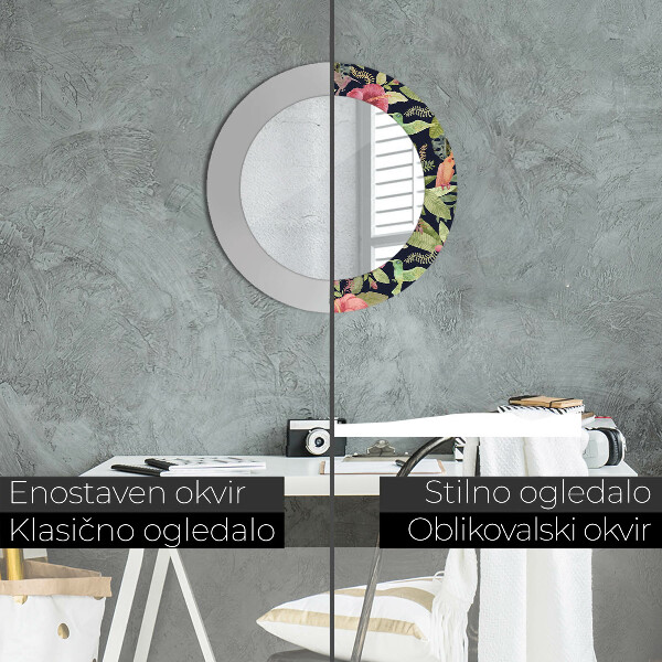 Ronde spiegel met decoratie Hibiscusbloemen