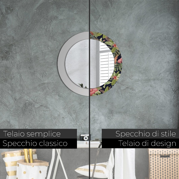 Ronde spiegel met decoratie Hibiscusbloemen