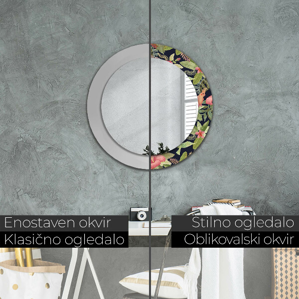 Ronde spiegel met decoratie Hibiscusbloemen