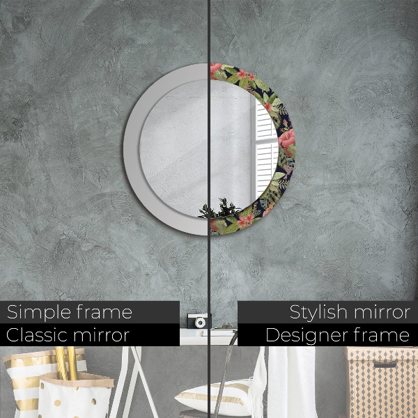 Ronde spiegel met decoratie Hibiscusbloemen